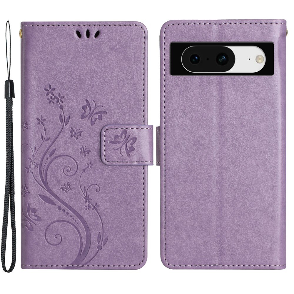 Custodia in pelle a farfalle per Google Pixel 8, Viola