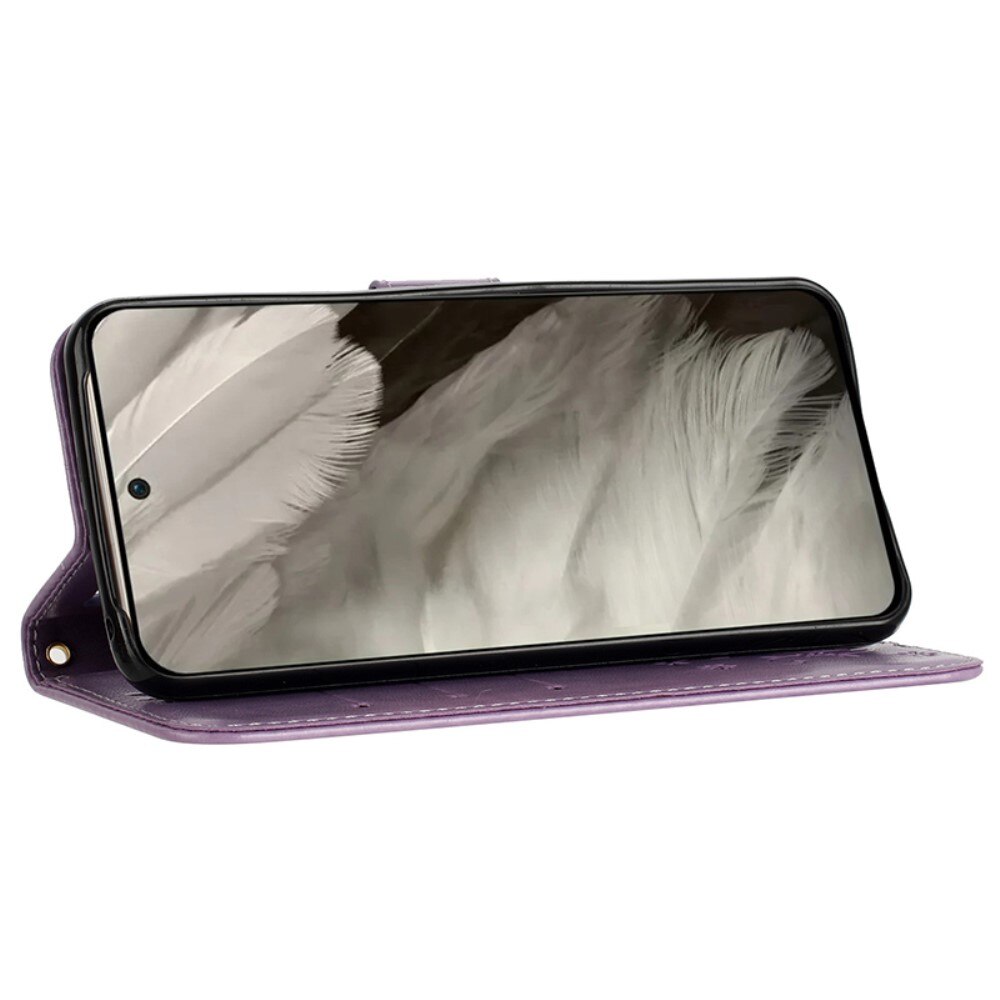 Custodia in pelle a farfalle per Google Pixel 8, Viola
