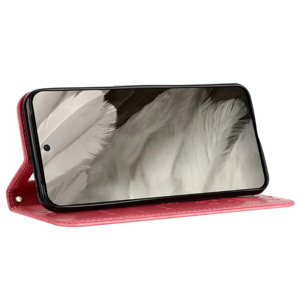 Custodia in pelle a farfalle per Google Pixel 8, Rosa