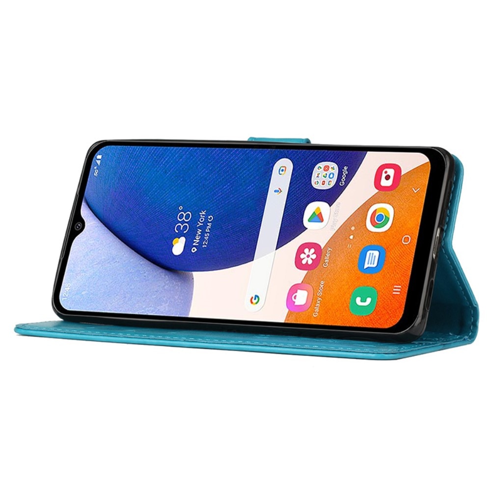 Custodia in pelle a farfalle per Samsung Galaxy A15, blu