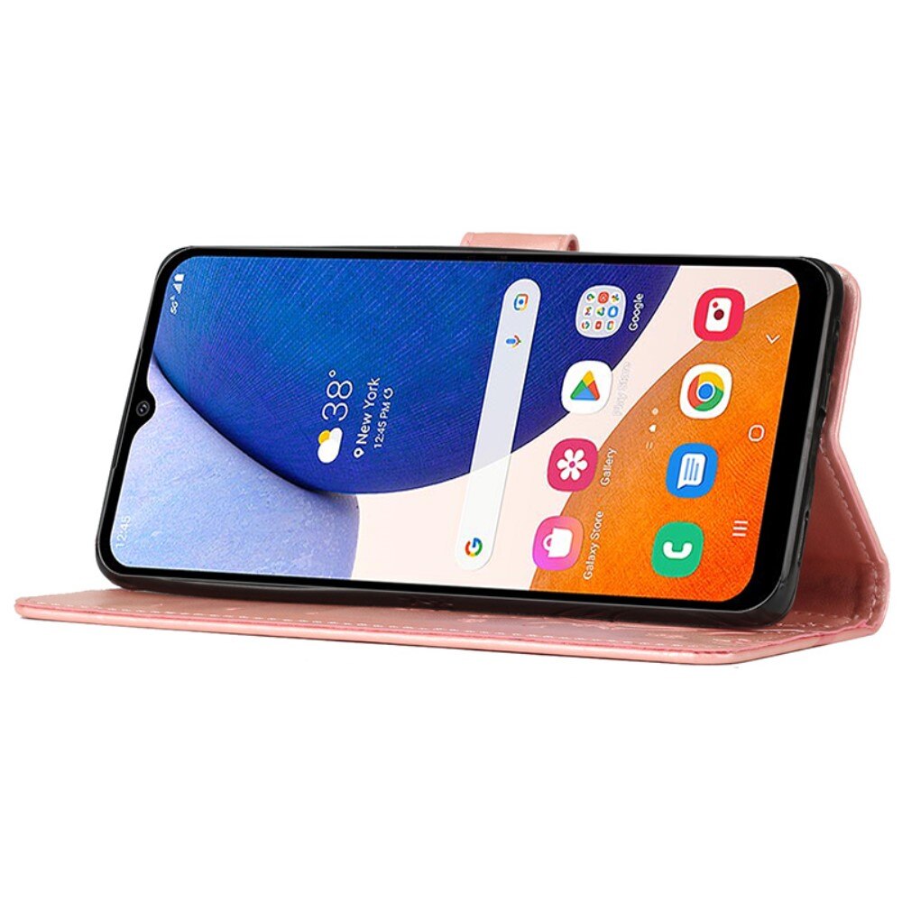 Custodia in pelle a farfalle per Samsung Galaxy A15, rosa dorato