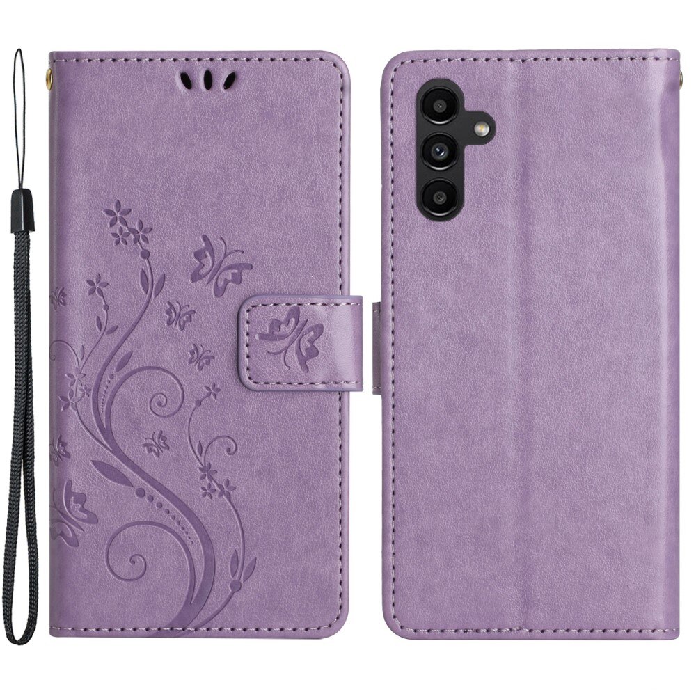 Custodia in pelle a farfalle per Samsung Galaxy A15, viola