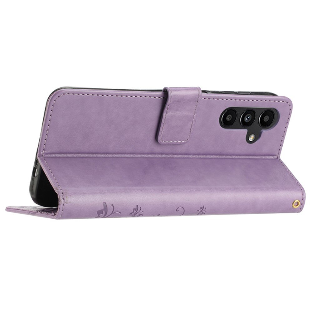 Custodia in pelle a farfalle per Samsung Galaxy A15, viola