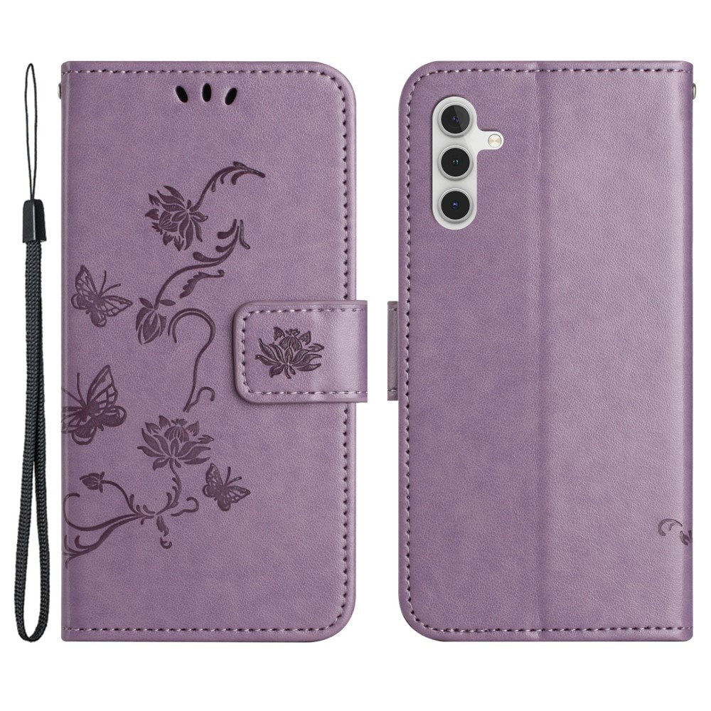 Custodia in pelle a farfalle per Samsung Galaxy S24, viola