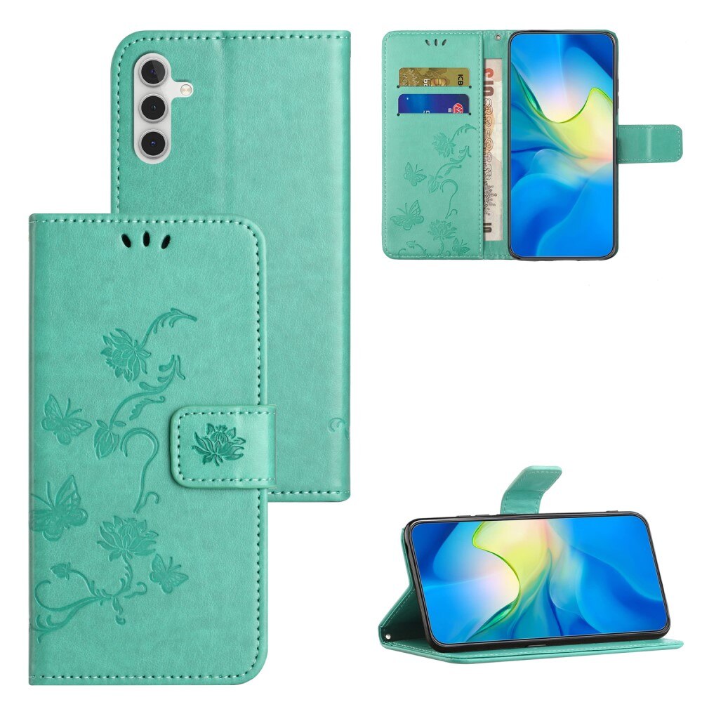 Custodia in pelle a farfalle per Samsung Galaxy S24, verde