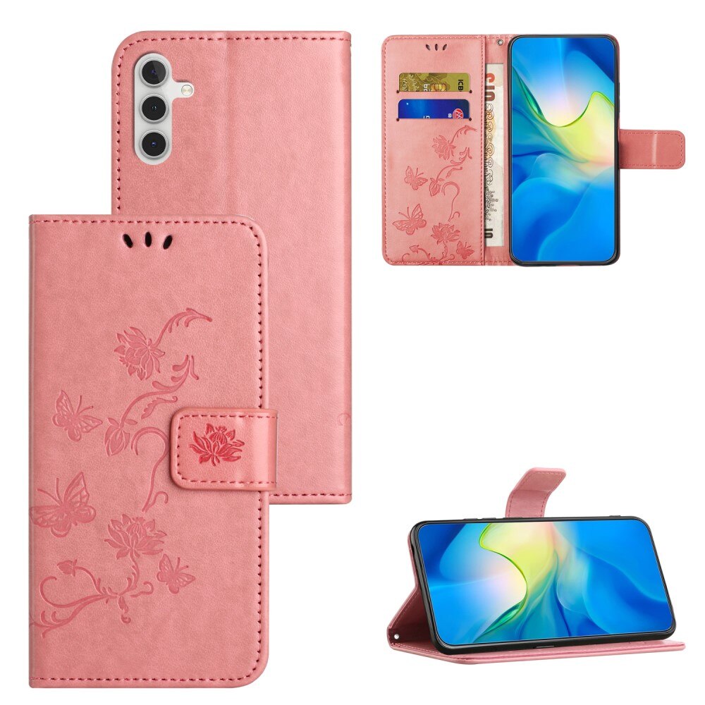 Custodia in pelle a farfalle per Samsung Galaxy S24, rosa