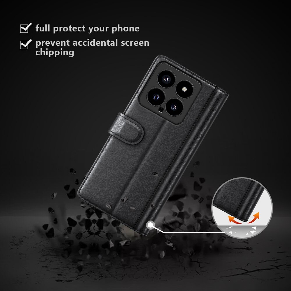 Custodia a portafoglio in vera pelle Xiaomi 14, nero