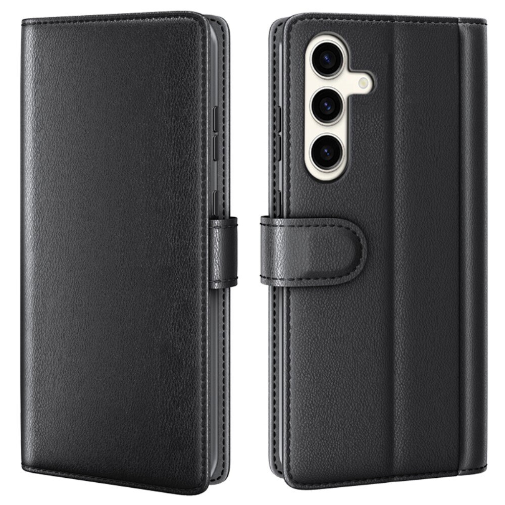Custodia a portafoglio in vera pelle Samsung Galaxy S24 Plus, nero