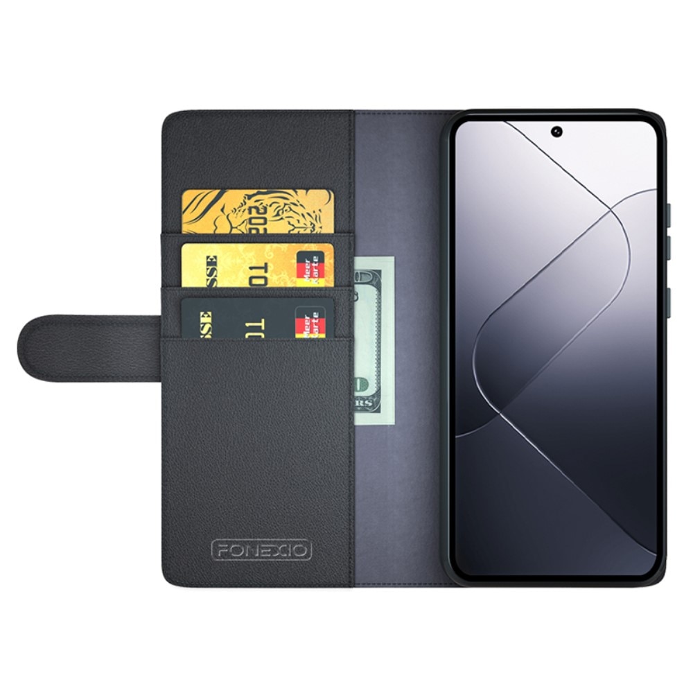 Custodia a portafoglio in vera pelle Xiaomi 14 Pro, nero