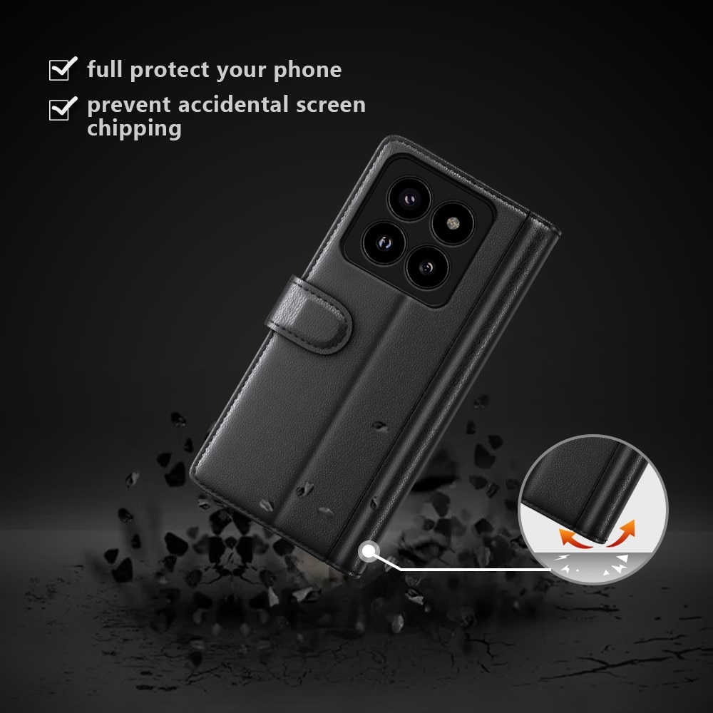 Custodia a portafoglio in vera pelle Xiaomi 14 Pro, nero
