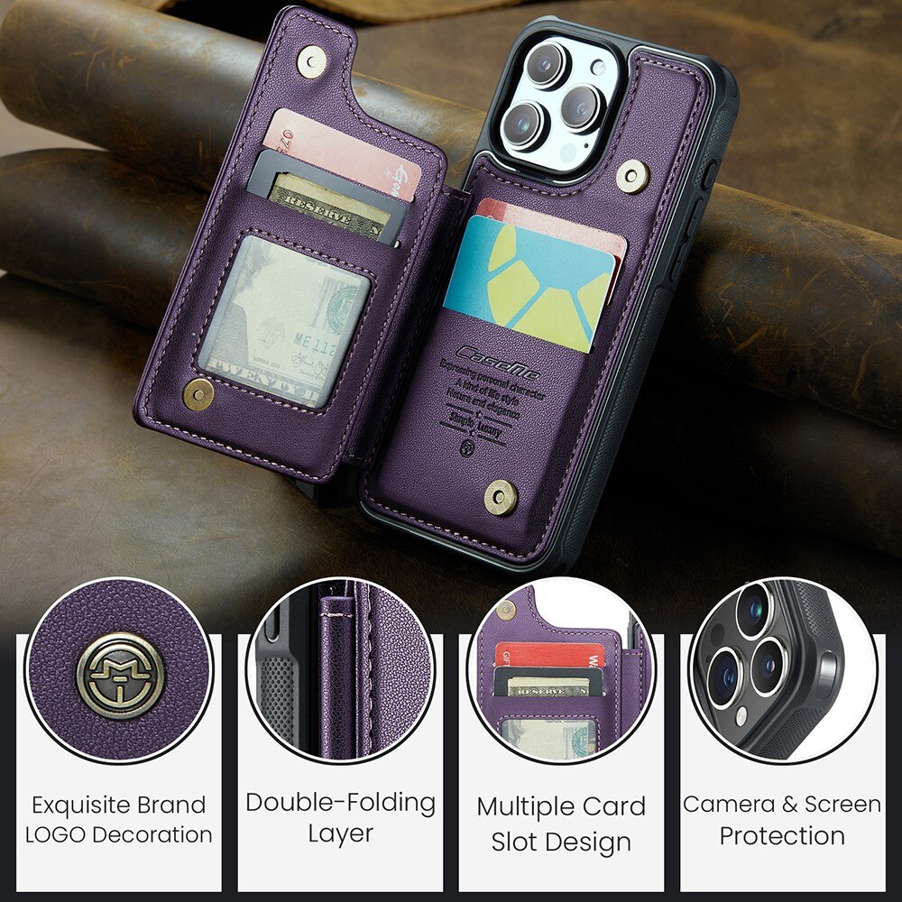 Cover con portacarte anti-RFID iPhone 15 Pro viola