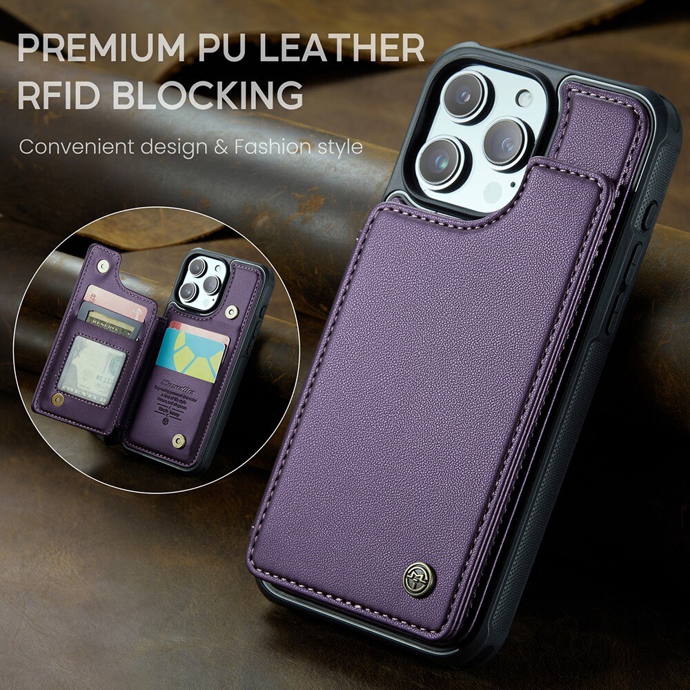 Cover con portacarte anti-RFID iPhone 15 Pro viola