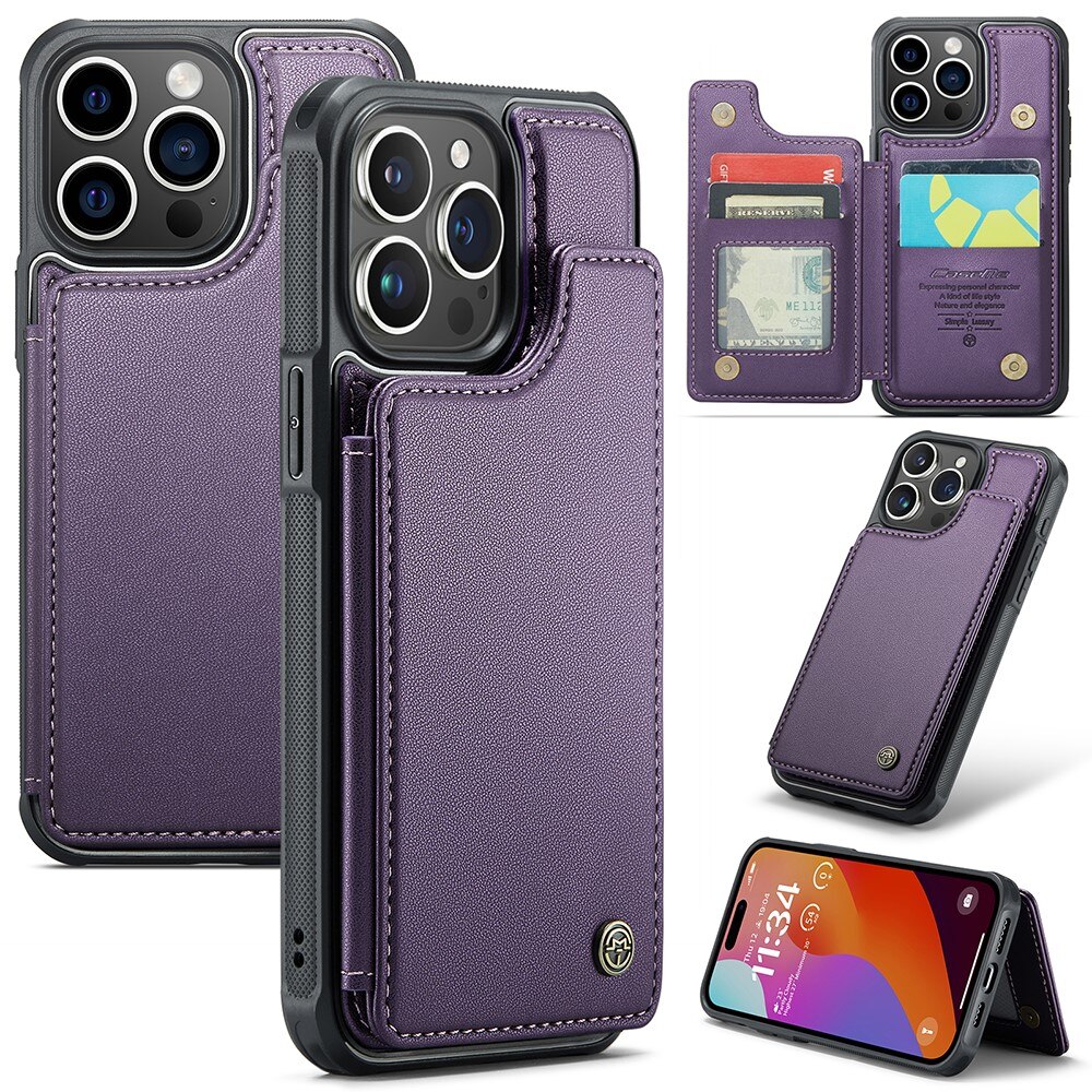 Cover con portacarte anti-RFID iPhone 15 Pro viola