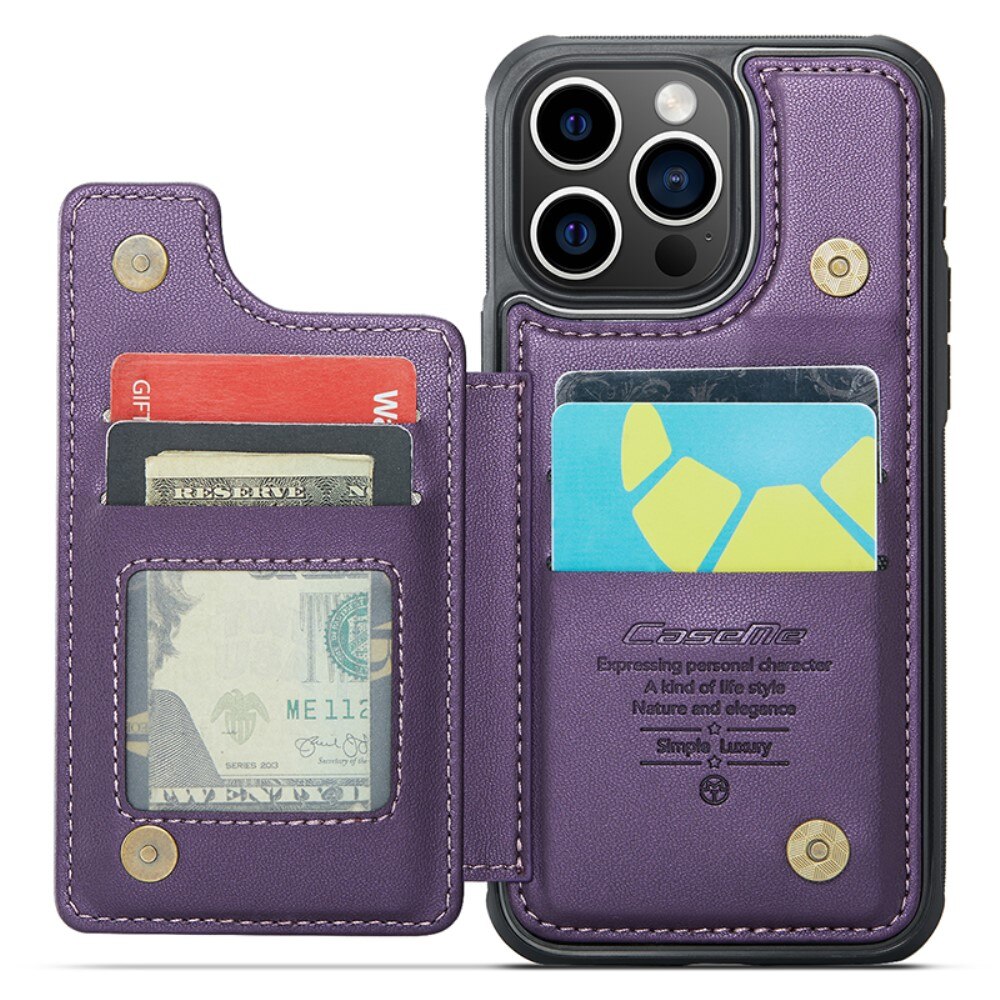 Cover con portacarte anti-RFID iPhone 15 Pro viola