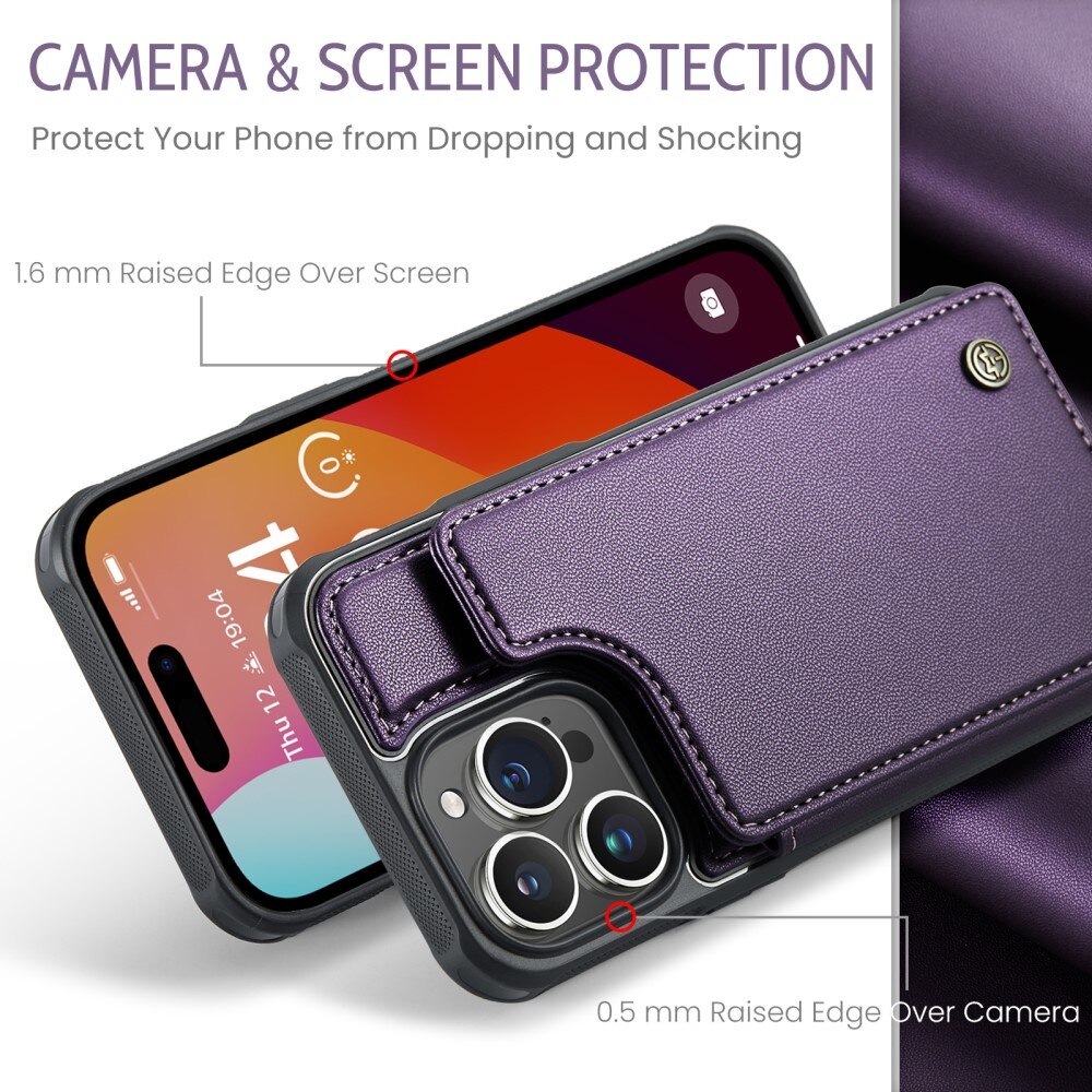 Cover con portacarte anti-RFID iPhone 15 Pro viola