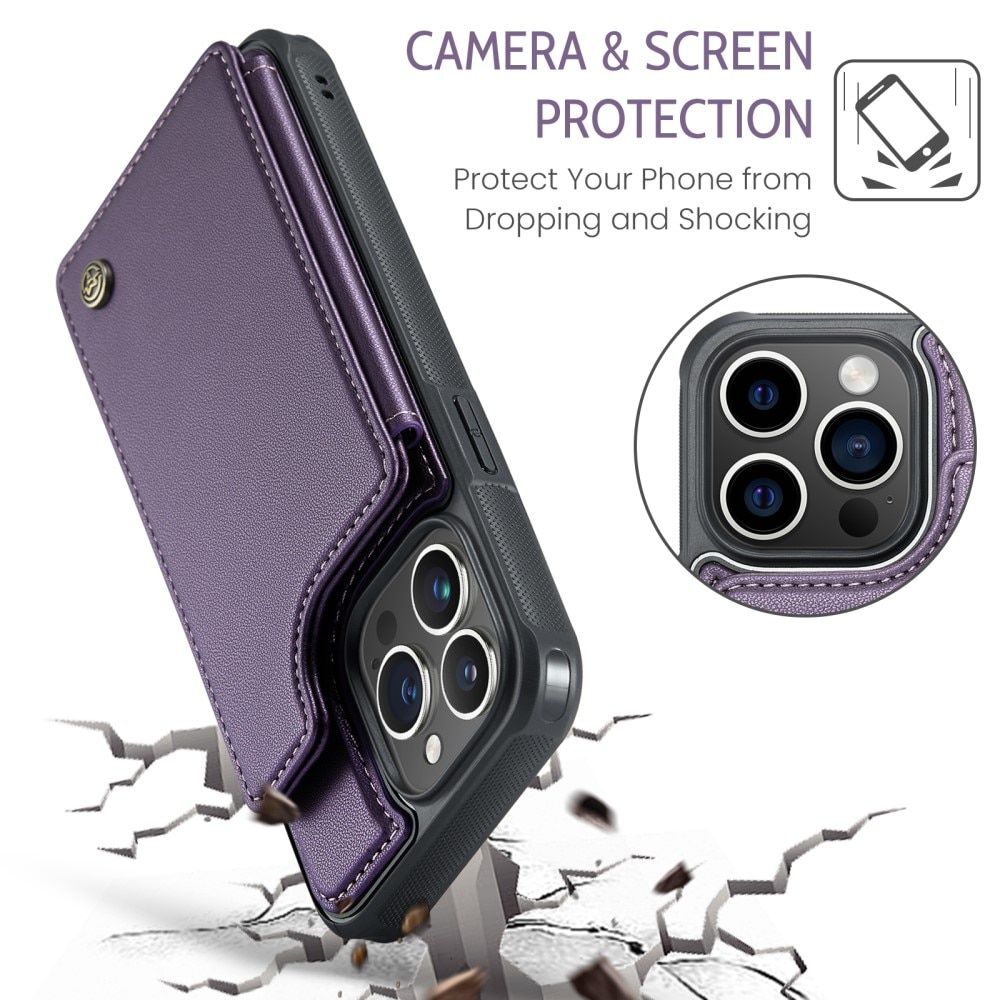 Cover con portacarte anti-RFID iPhone 15 Pro viola