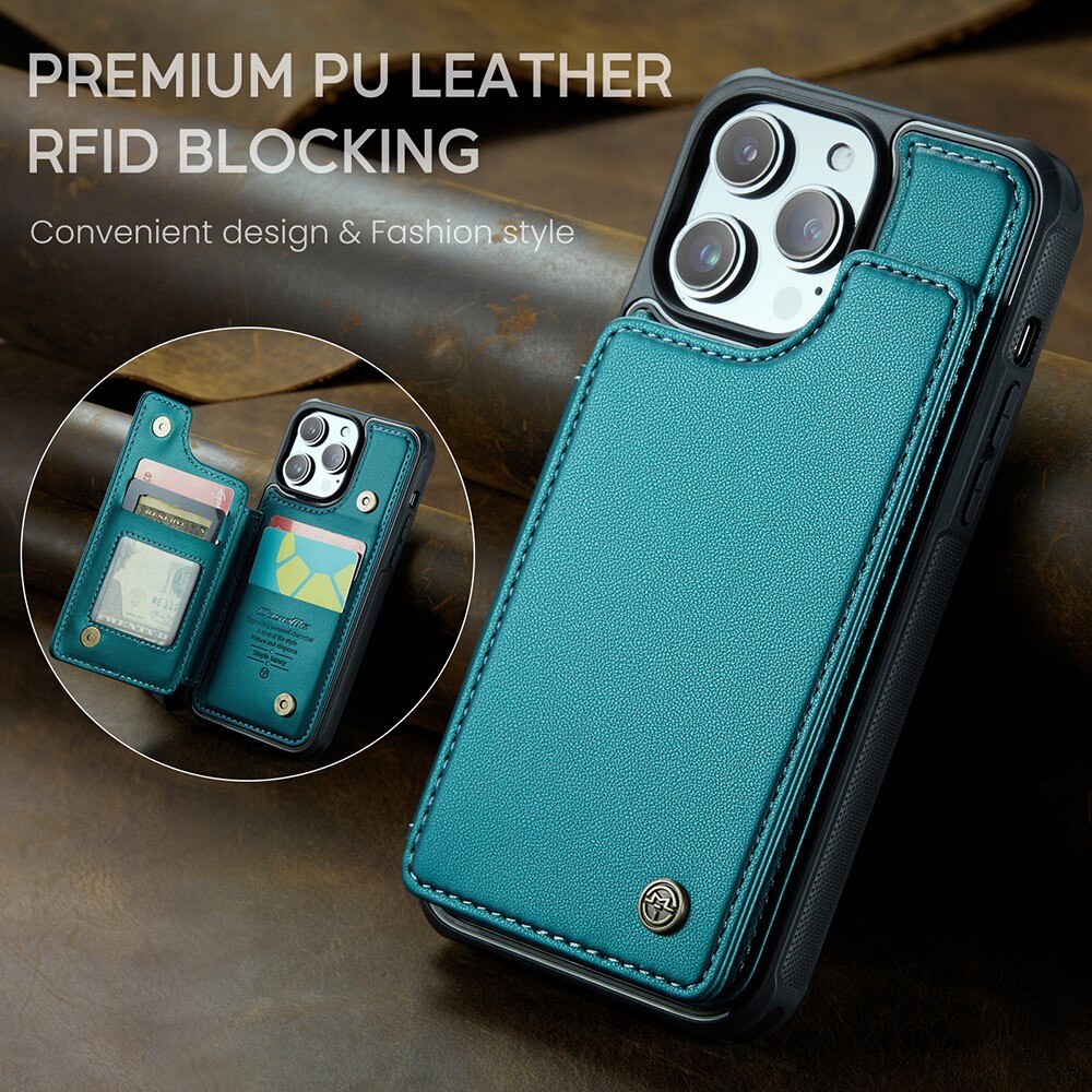 Cover con portacarte anti-RFID iPhone 14 Pro blu