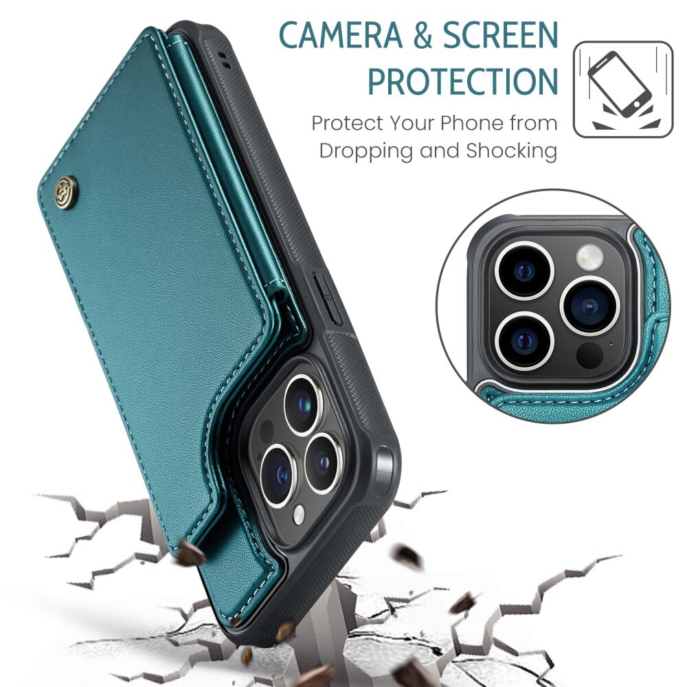 Cover con portacarte anti-RFID iPhone 14 Pro blu