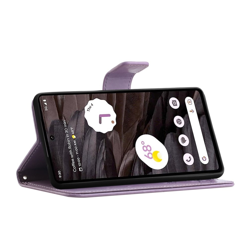 Custodia in pelle a farfalle per Google Pixel 8a, viola