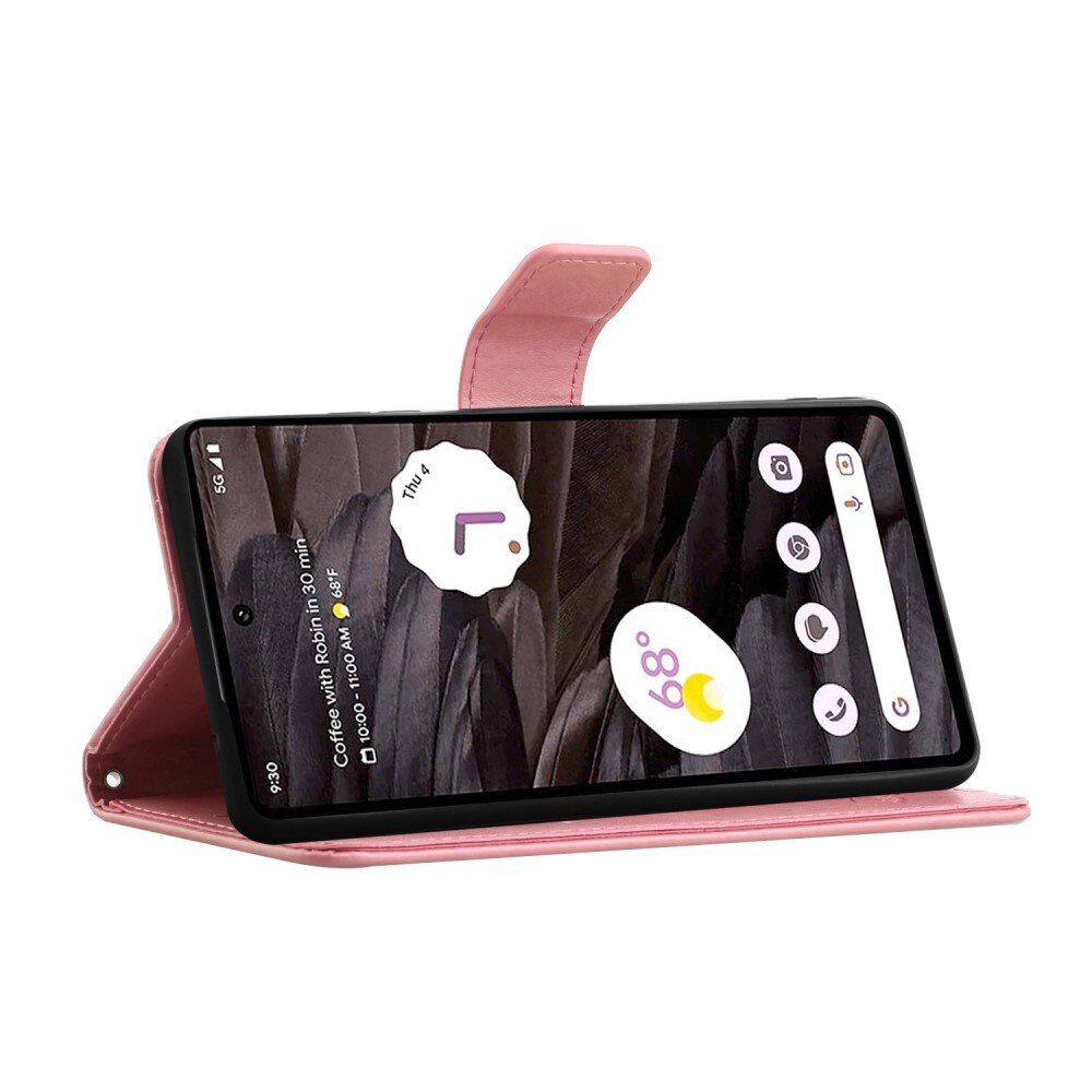 Custodia in pelle a farfalle per Google Pixel 8a, rosa