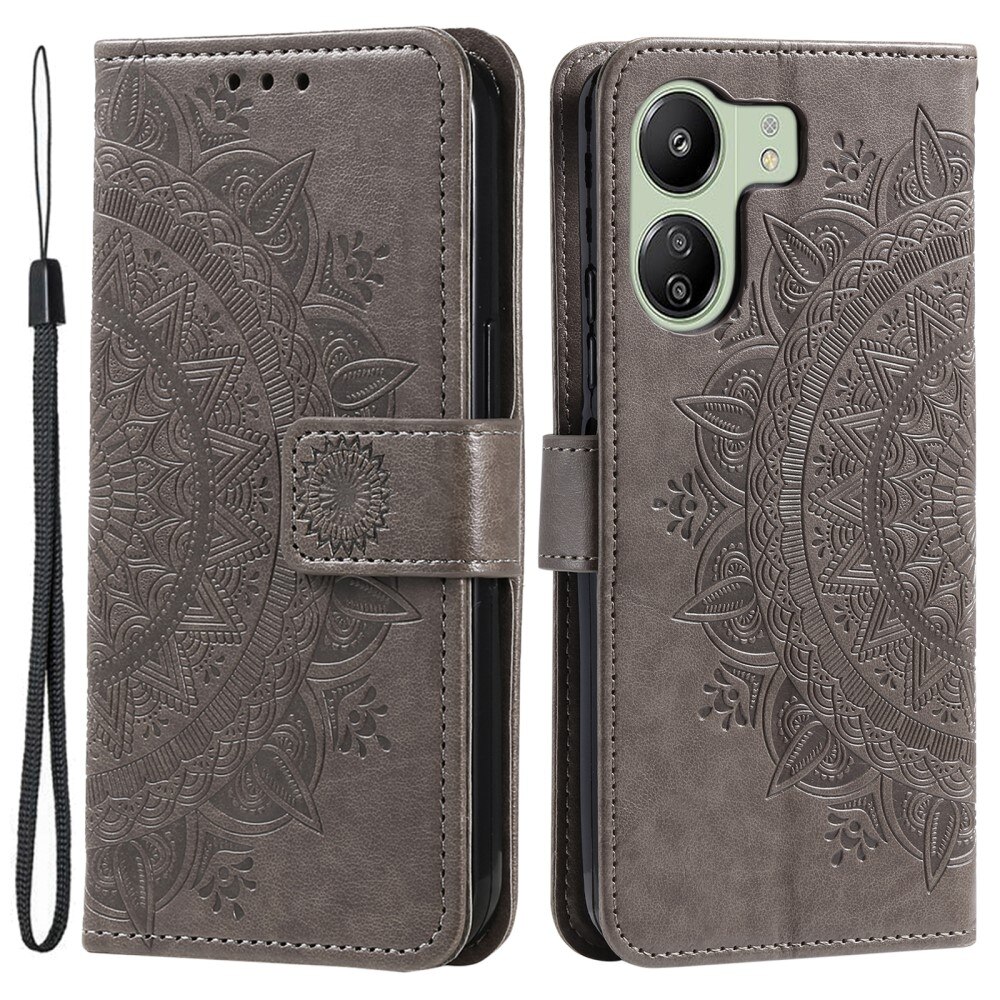 Custodia in pelle Mandala Xiaomi Redmi 13C grigio