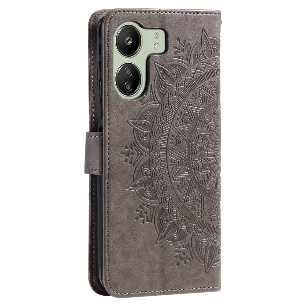 Custodia in pelle Mandala Xiaomi Redmi 13C grigio