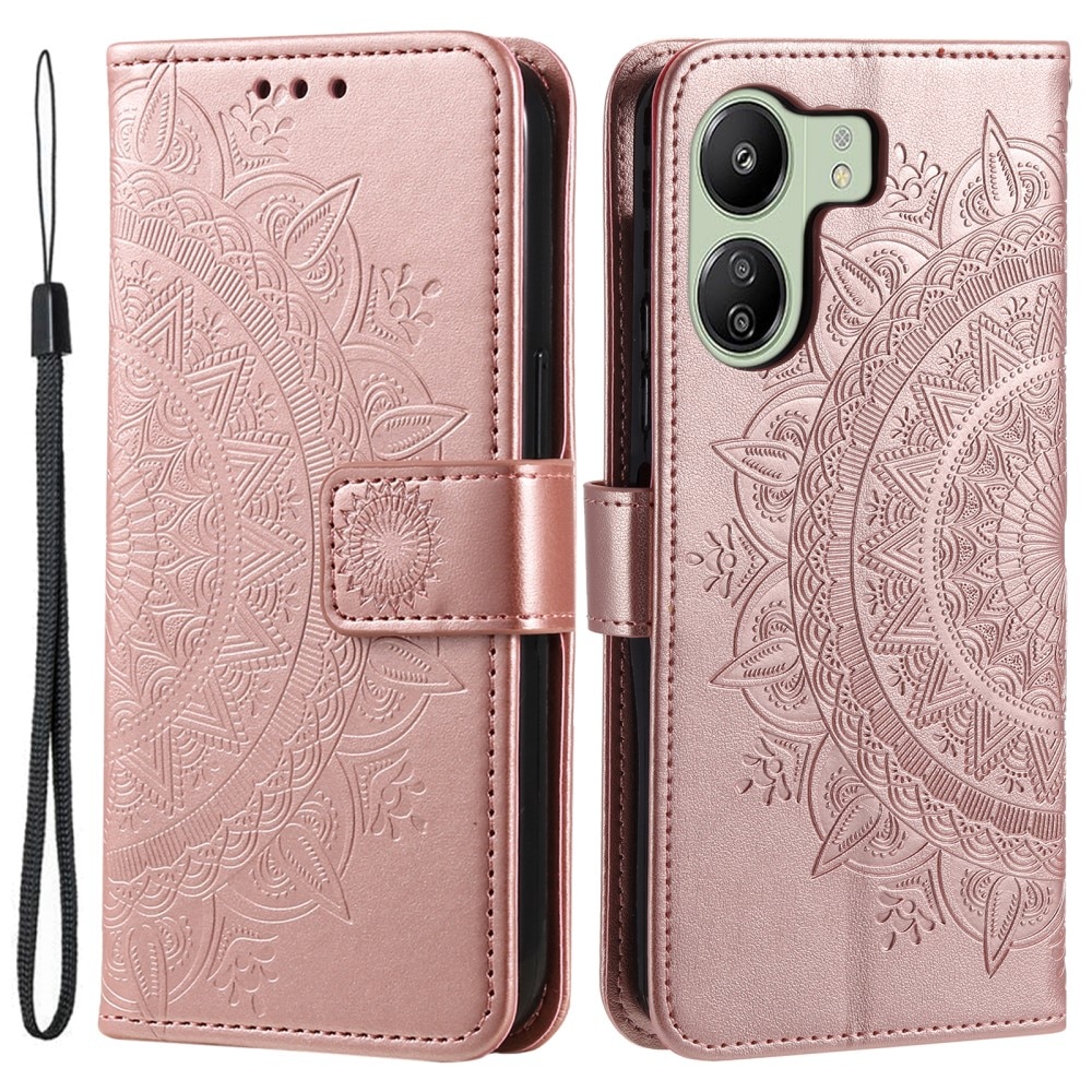 Custodia in pelle Mandala Xiaomi Redmi 13C oro rosa