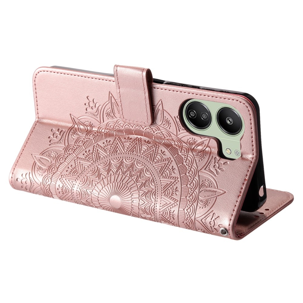 Custodia in pelle Mandala Xiaomi Redmi 13C oro rosa