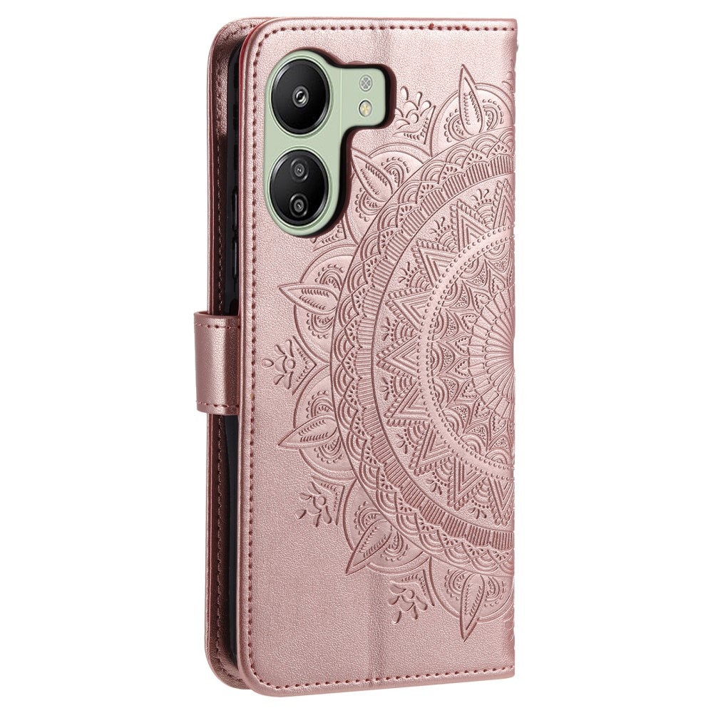 Custodia in pelle Mandala Xiaomi Redmi 13C oro rosa