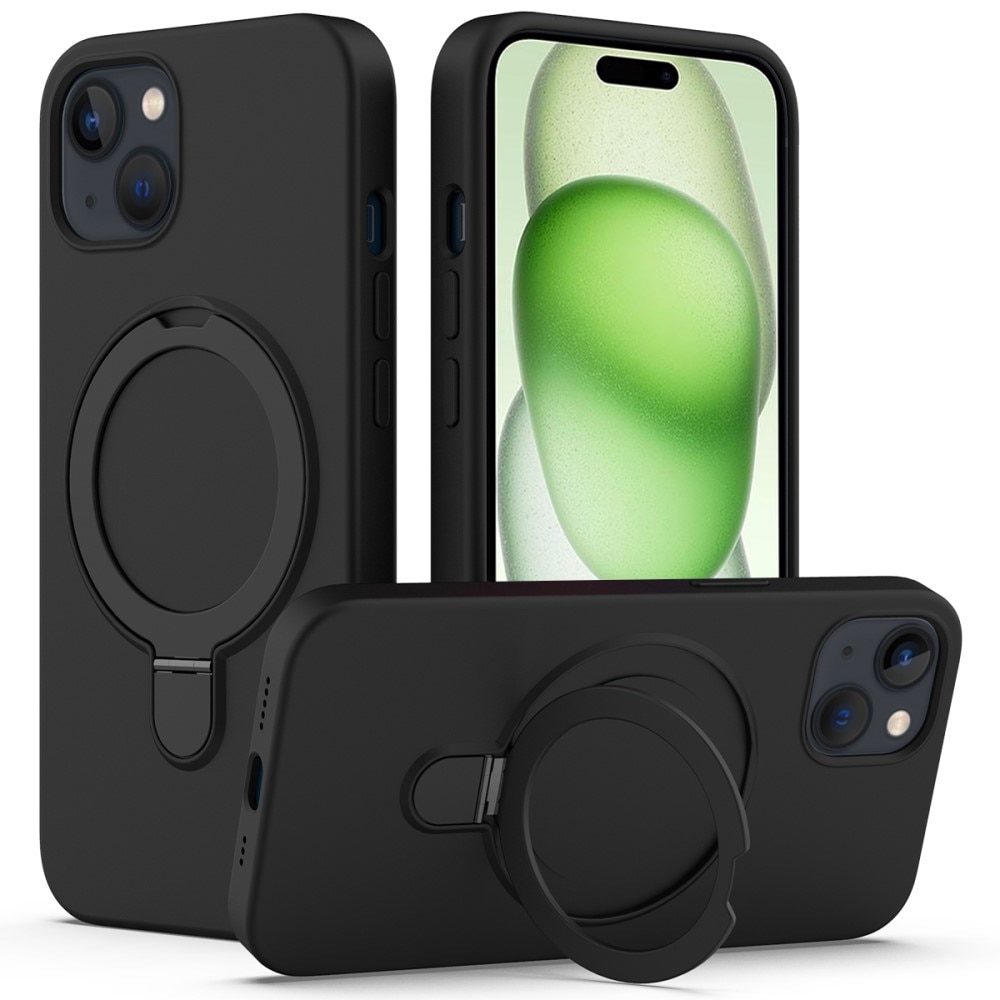 Cover in silicone Kickstand MagSafe iPhone 15 nero