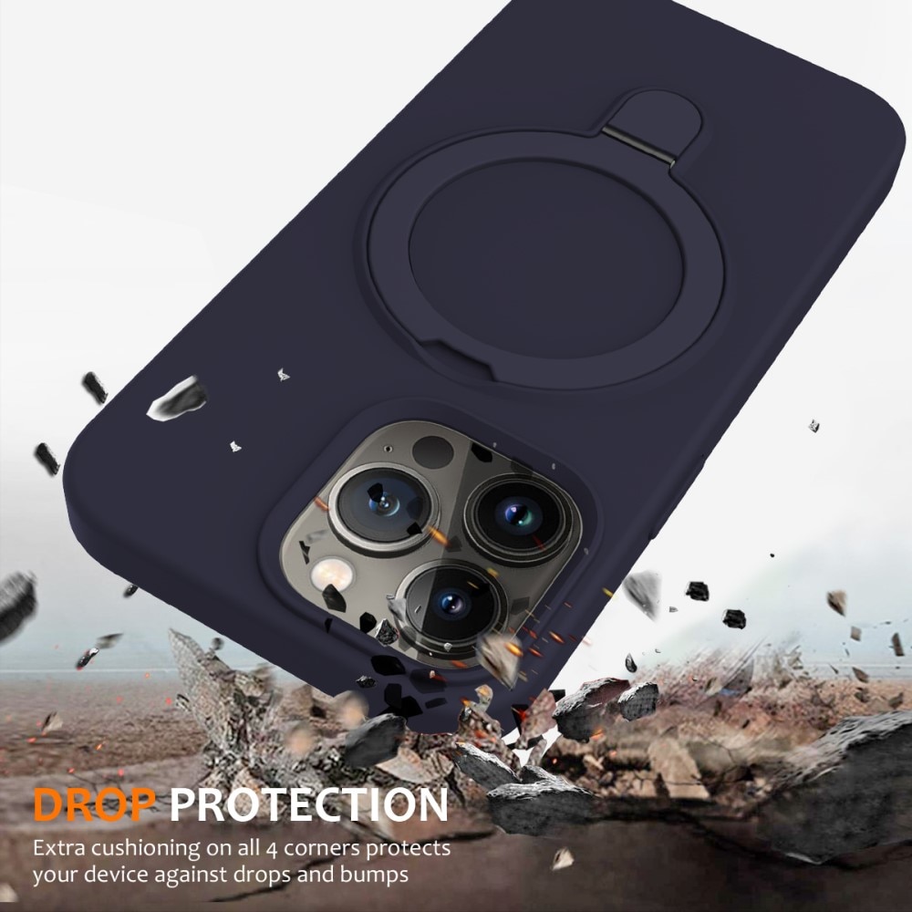 Cover in silicone Kickstand MagSafe iPhone 15 Pro Max blu scuro