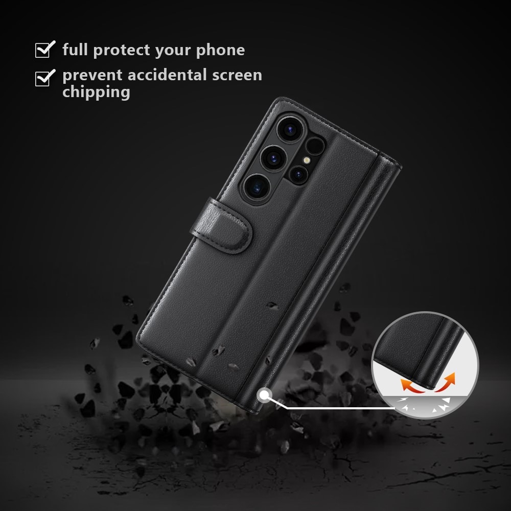 Custodia a portafoglio in vera pelle Samsung Galaxy S24 Ultra, nero