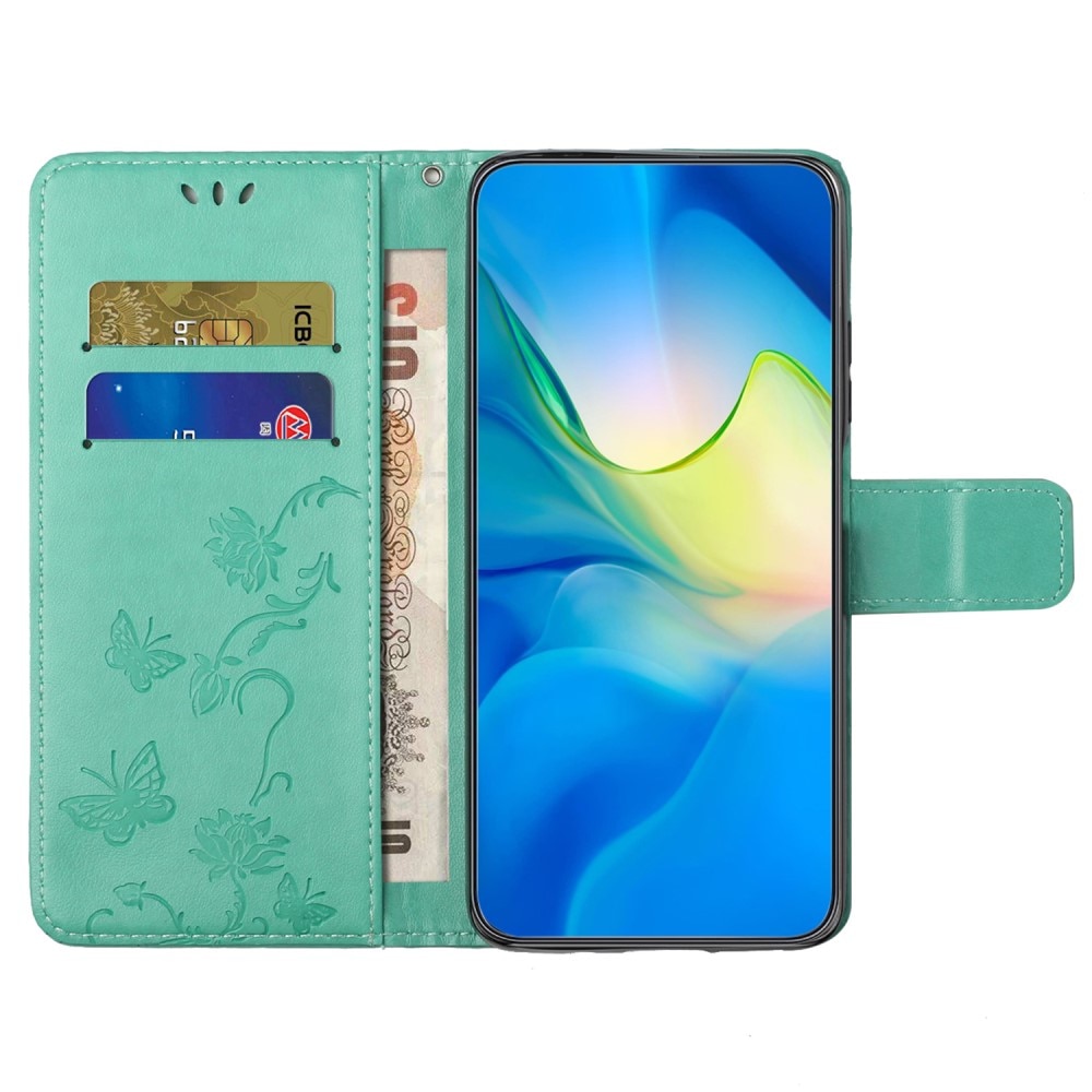 Custodia in pelle a farfalle per Samsung Galaxy A55, verde