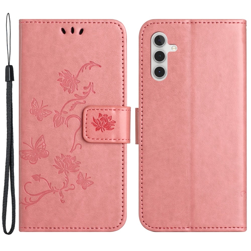 Custodia in pelle a farfalle per Samsung Galaxy A55, Rosa