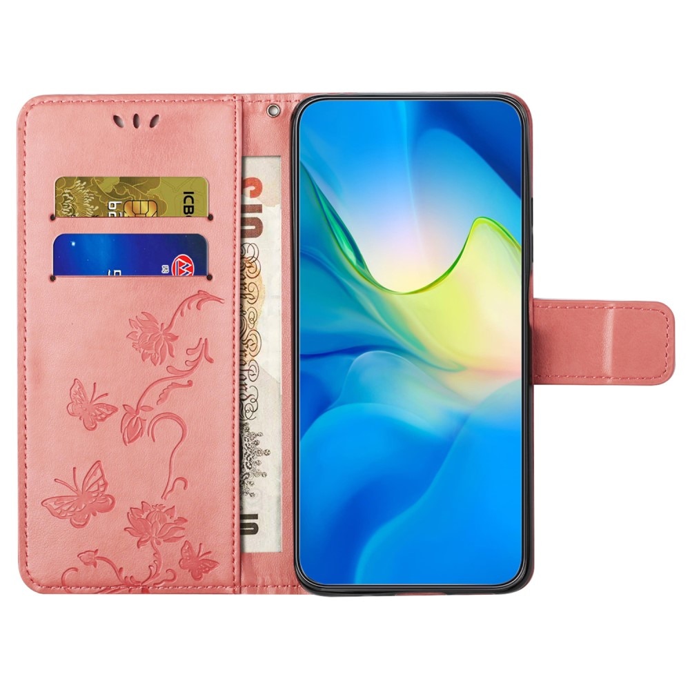 Custodia in pelle a farfalle per Samsung Galaxy A55, rosa