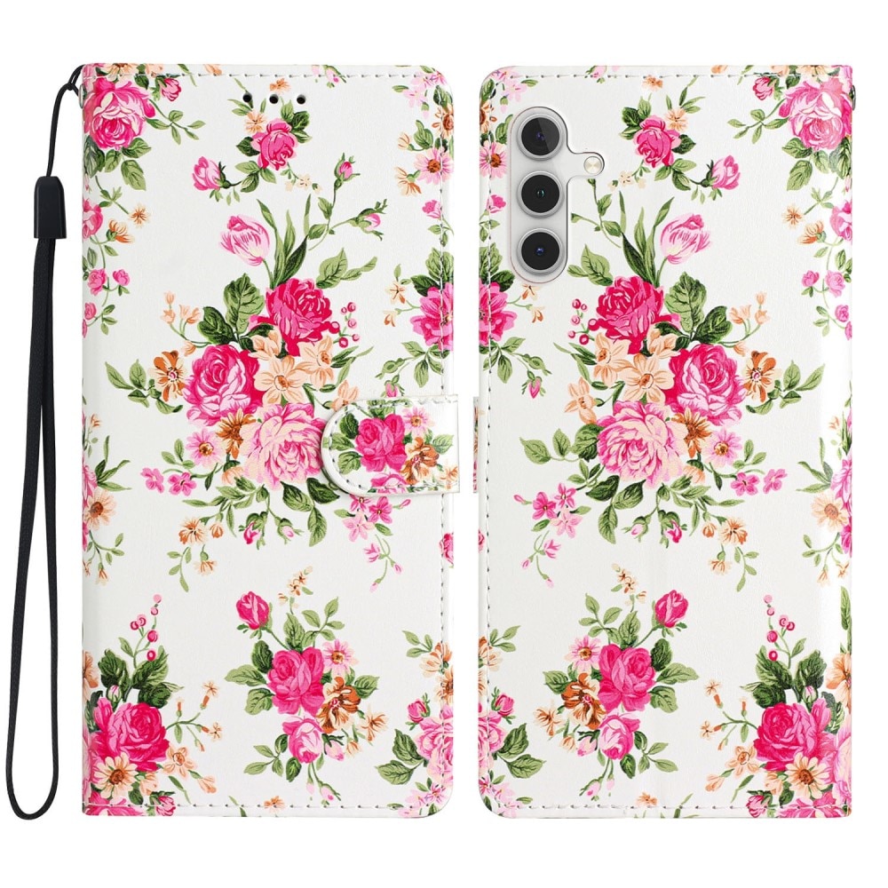 Cover portafoglio Samsung Galaxy A55 fiori rosa