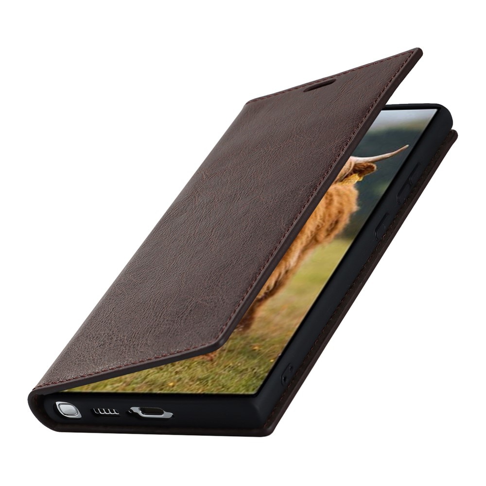 Cover Portafoglio in vera pelle Samsung Galaxy S23 Ultra marrone scuro