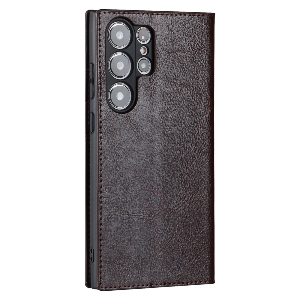 Cover Portafoglio in vera pelle Samsung Galaxy S23 Ultra marrone scuro