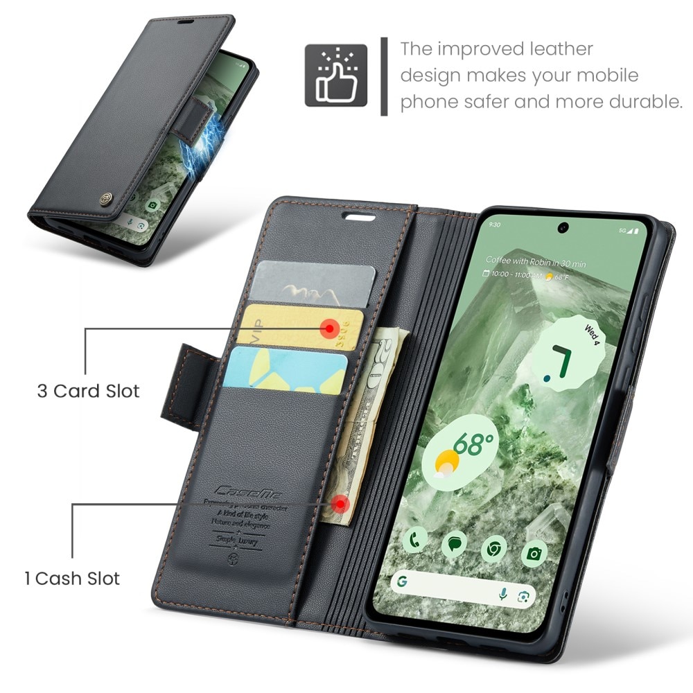 Custodie a portafoglio sottili anti-RFID Google Pixel 8a Nero