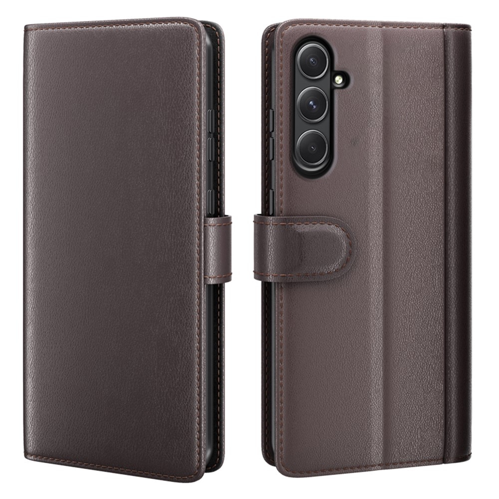 Custodia a portafoglio in vera pelle Samsung Galaxy A55, marrone