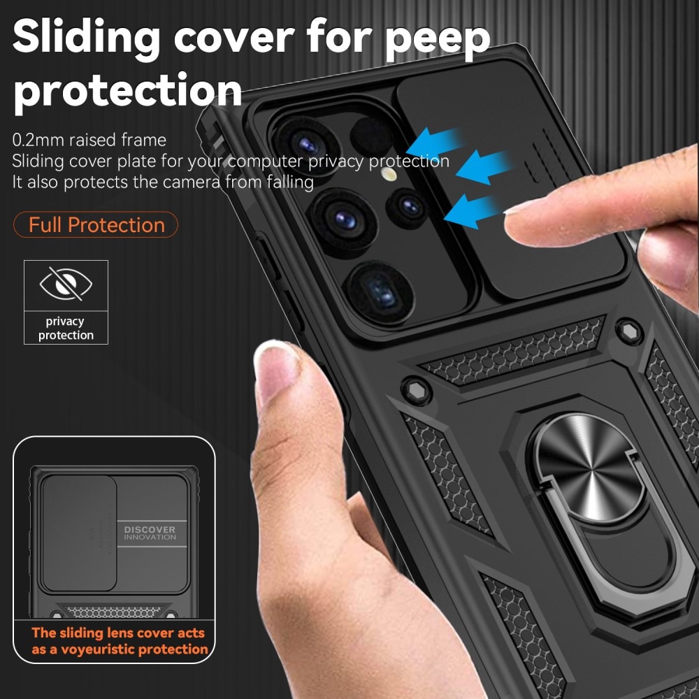 Cover ibride con anello e protezione fotocamera Samsung Galaxy S24 Ultra nero