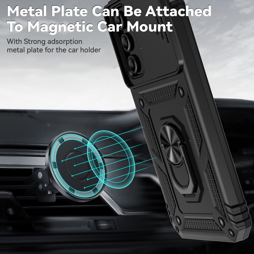 Cover ibride con anello e protezione fotocamera Samsung Galaxy A15 Nero