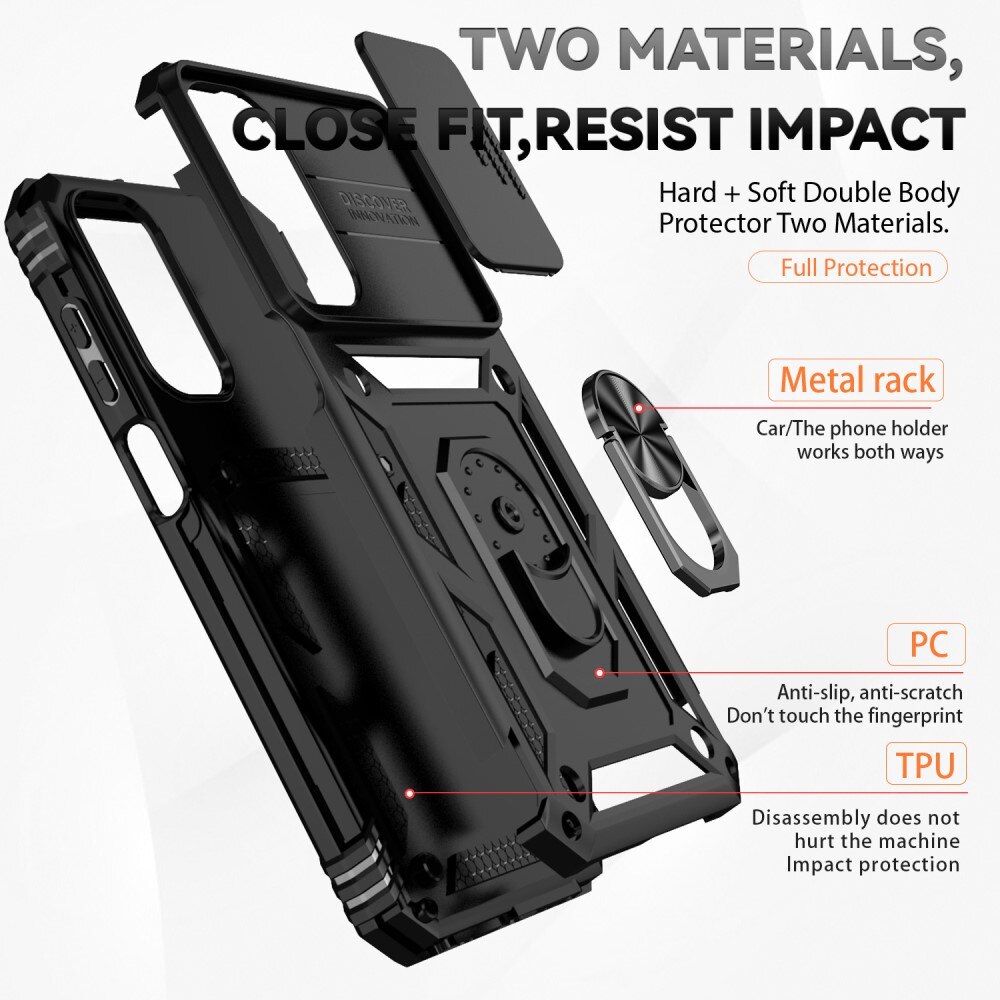 Cover ibride con anello e protezione fotocamera Samsung Galaxy A15 Nero