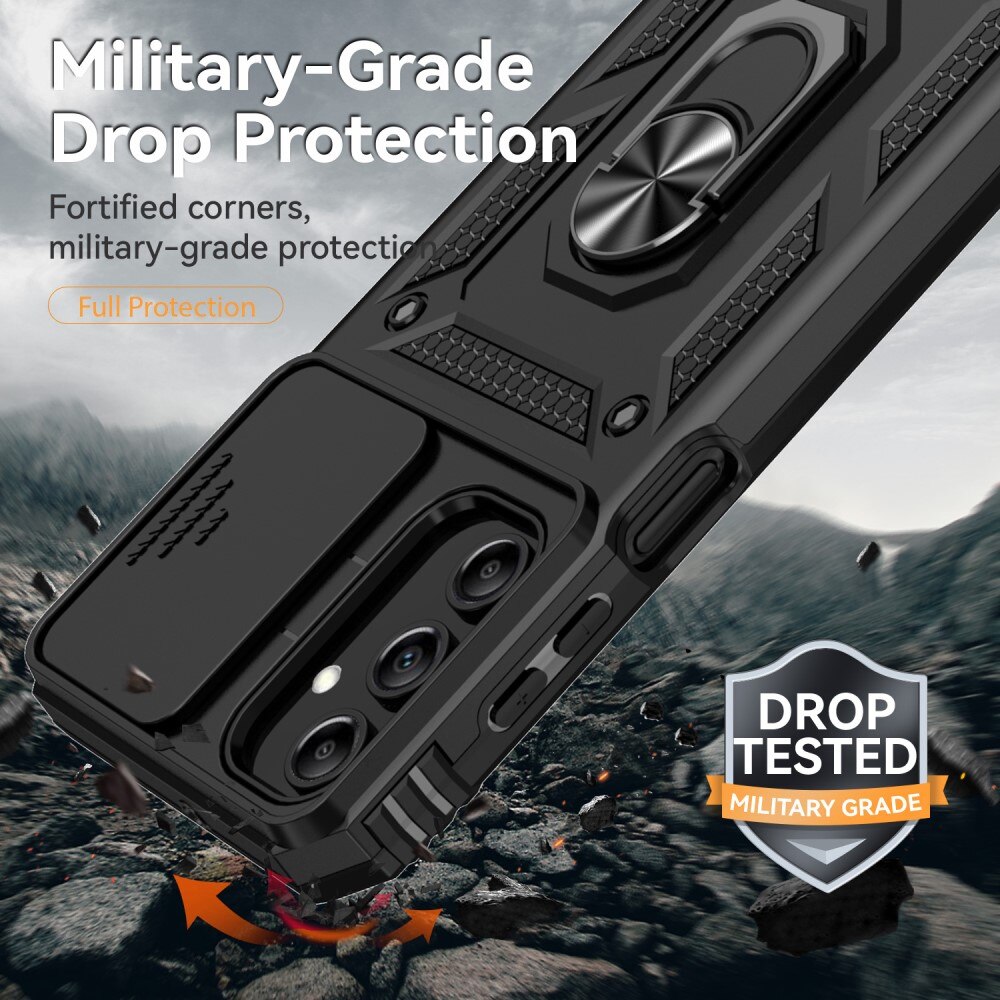 Cover ibride con anello e protezione fotocamera Samsung Galaxy A15 Nero