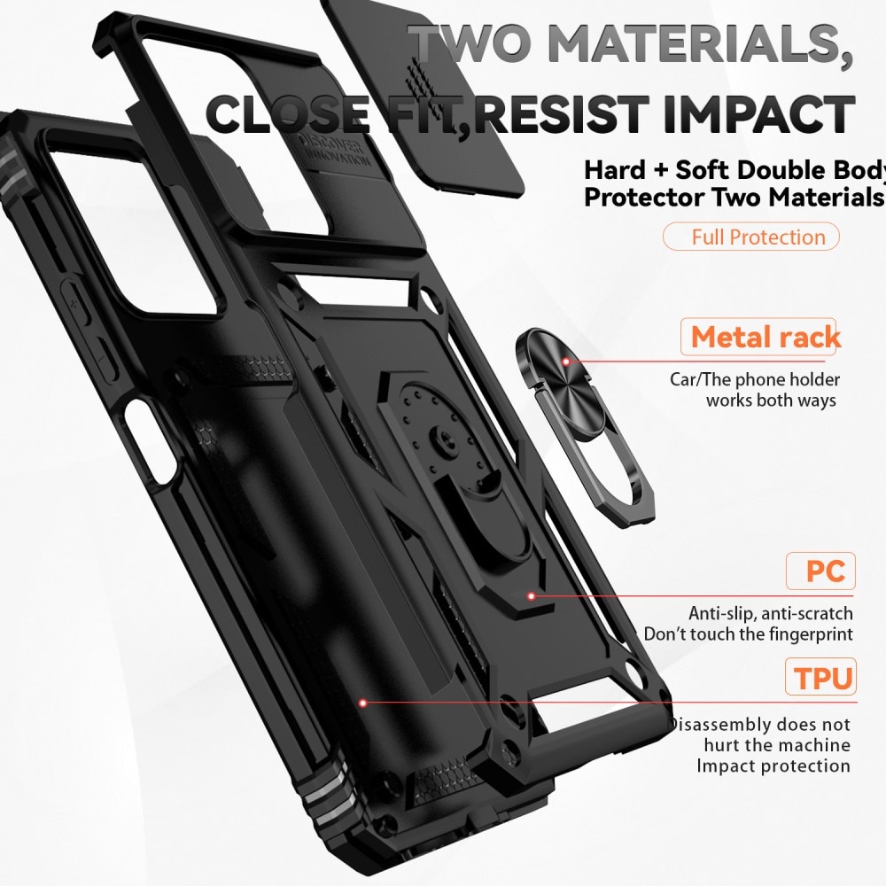 Cover ibride con anello e protezione fotocamera Xiaomi Redmi 13C nero