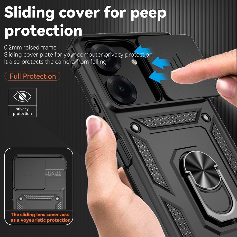 Cover ibride con anello e protezione fotocamera Xiaomi Redmi 13C nero