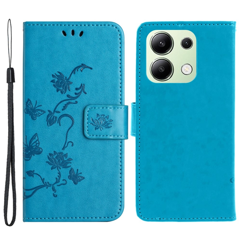 Custodia in pelle a farfalle per Xiaomi Redmi Note 13 4G, blu