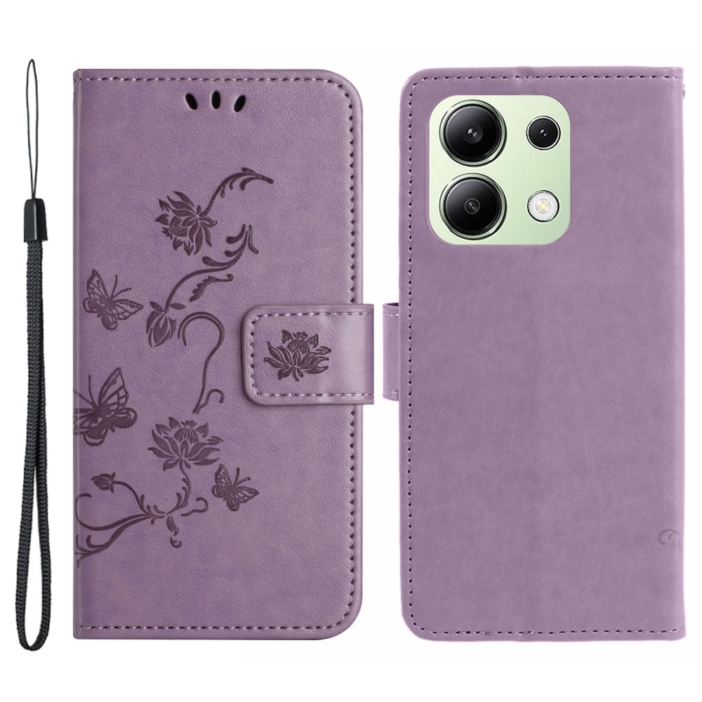 Custodia in pelle a farfalle per Xiaomi Redmi Note 13 4G, viola