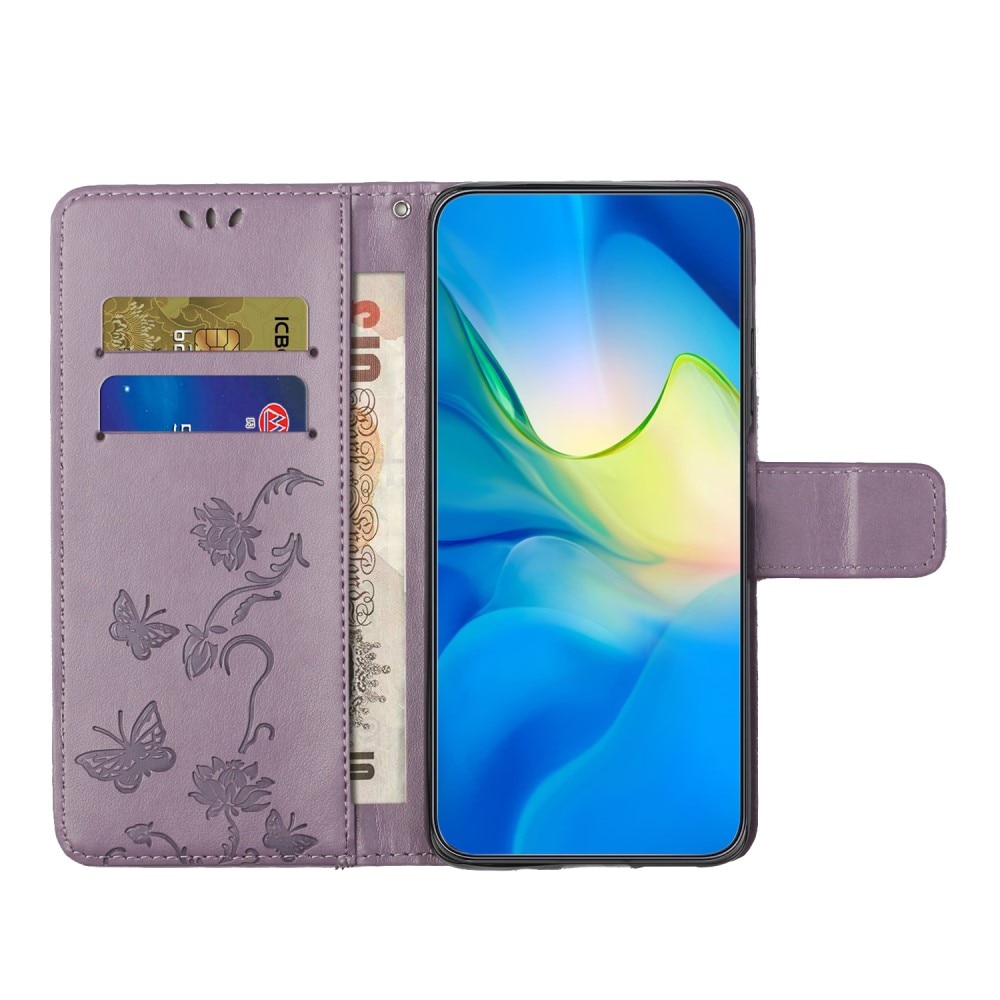 Custodia in pelle a farfalle per Xiaomi Redmi Note 13 4G, viola