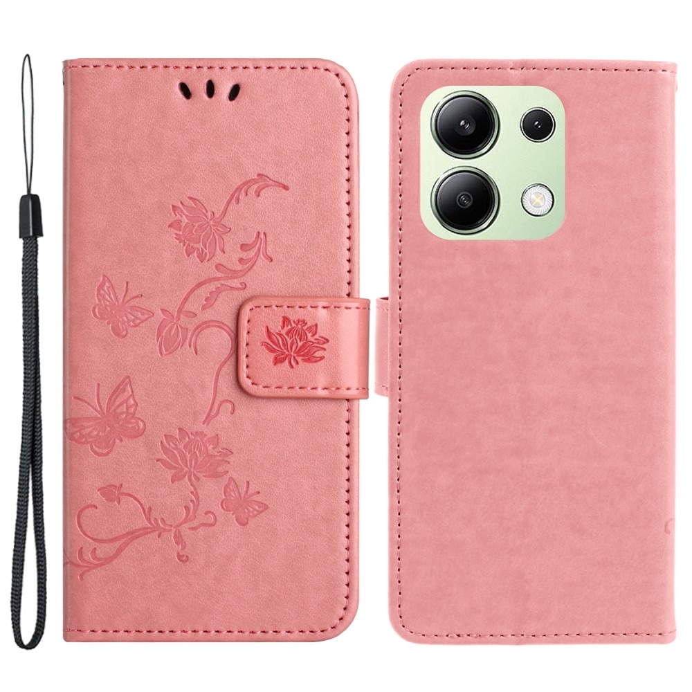 Custodia in pelle a farfalle per Xiaomi Redmi Note 13 4G, rosa